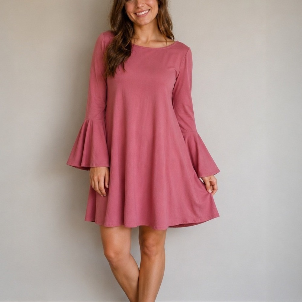 Altar'd‎ State Karol Bell Flared Sleeve Swing Dress Pink Strappy Back size Small